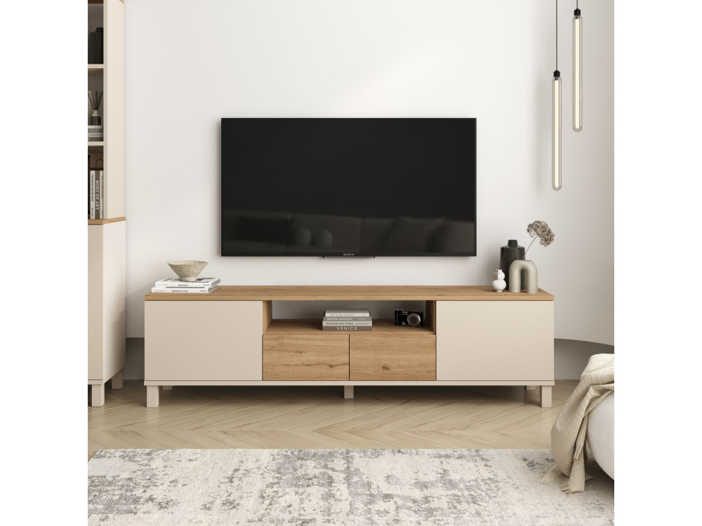 "Mood" Wooden TV Stand - 180 x 35 x 49 cm - Beige