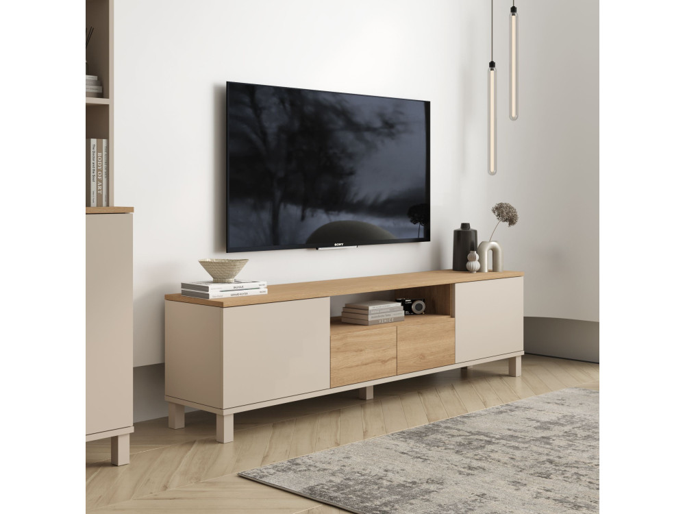 "Mood" Wooden TV Stand - 180 x 35 x 49 cm - Beige