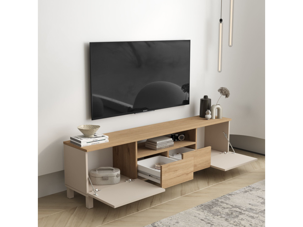 "Mood" Wooden TV Stand - 180 x 35 x 49 cm - Beige