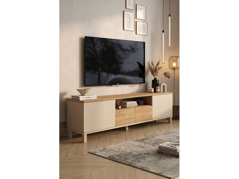 "Mood" Wooden TV Stand - 180 x 35 x 49 cm - Beige