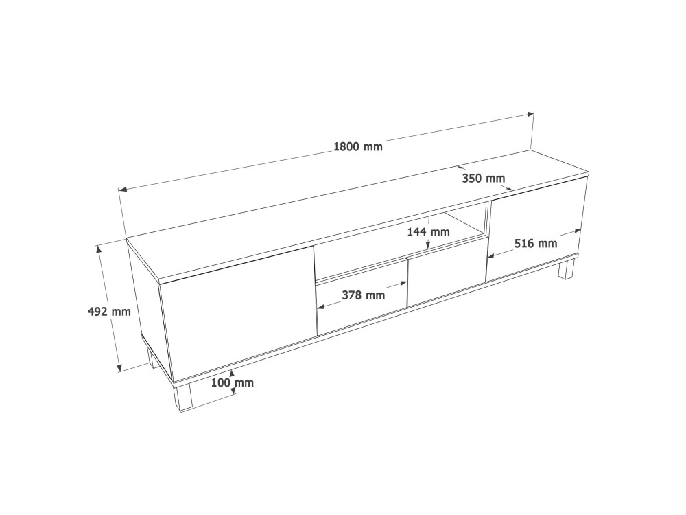 "Mood" Wooden TV Stand - 180 x 35 x 49 cm - Beige