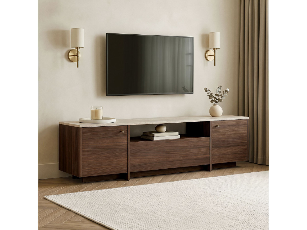 "Alvar" Wooden TV Stand - 180 x 35 x 46 cm - Travertine