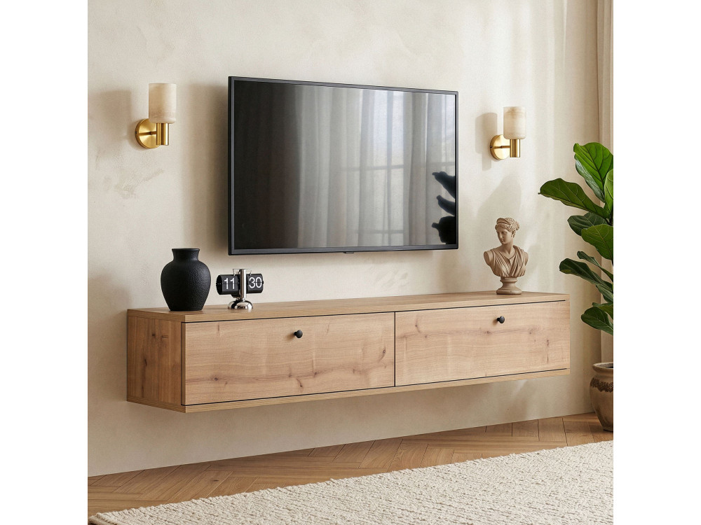 "Ligne 140" Wooden TV Stand - 140 x 25 x 25 cm - Beige