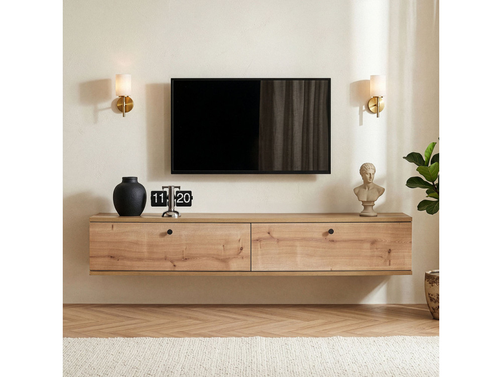 "Ligne 140" Wooden TV Stand - 140 x 25 x 25 cm - Beige