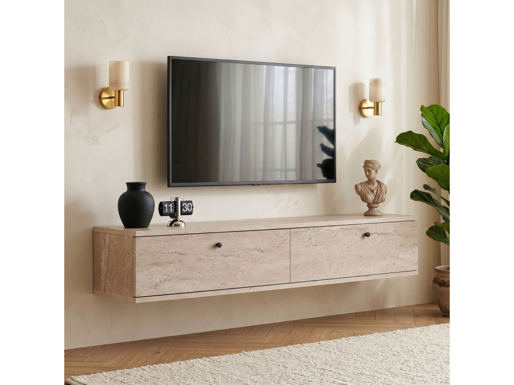 "Ligne 140" Wooden TV Stand - 140 x 25 x 25 cm - Travertine