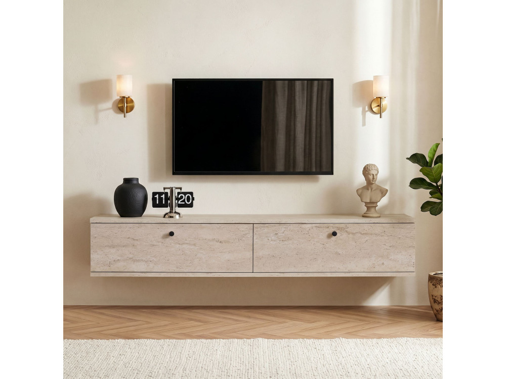 "Ligne 140" Wooden TV Stand - 140 x 25 x 25 cm - Travertine