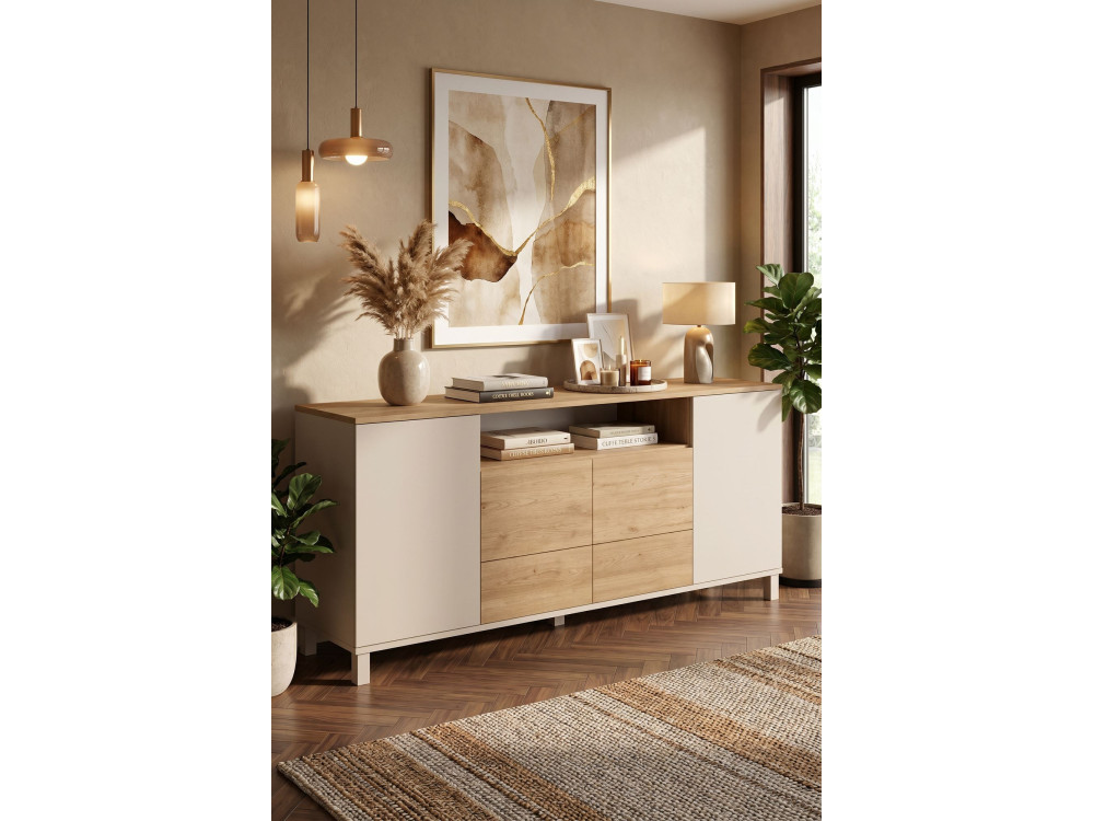 "Mood" Wooden Console Table - 180 x 44 x 82 cm - Beige