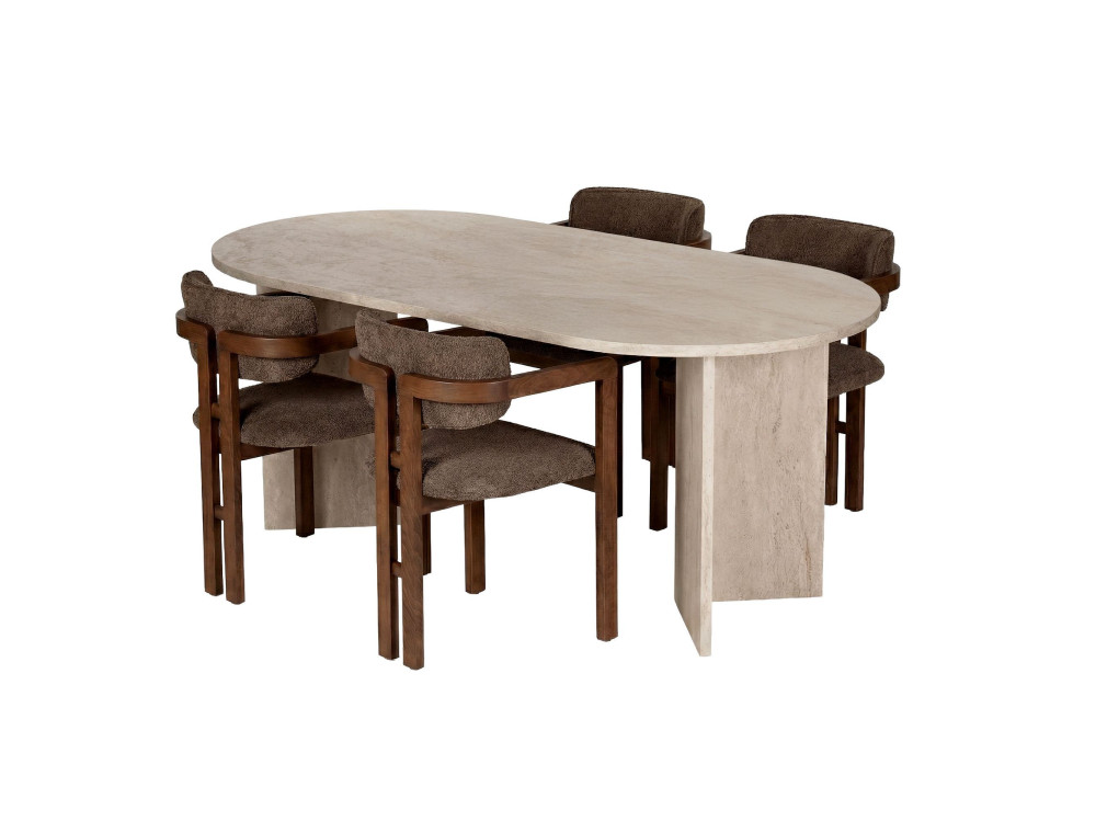 "Meridia 4" Wooden Dining Table and Chair Set (5-Piece) - 180 x 90 x 75 cm - Brown