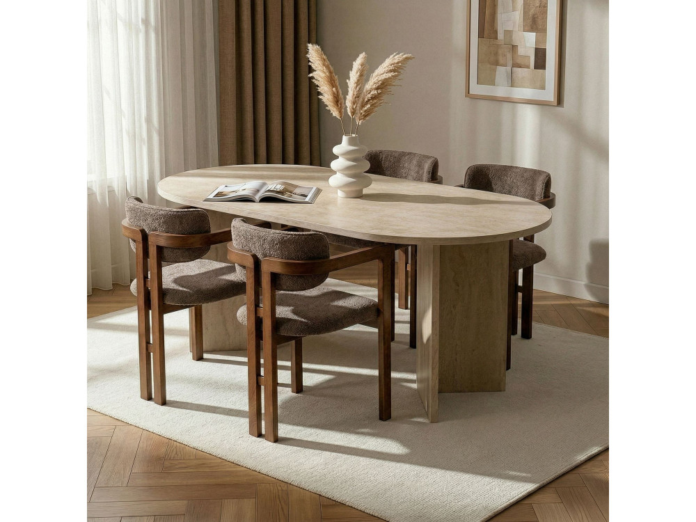 "Meridia 4" Wooden Dining Table and Chair Set (5-Piece) - 180 x 90 x 75 cm - Brown