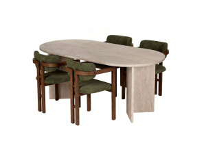 "Meridia 4" Wooden Dining Table and Chair Set (5-Piece) - 180 x 90 x 75 cm - Green