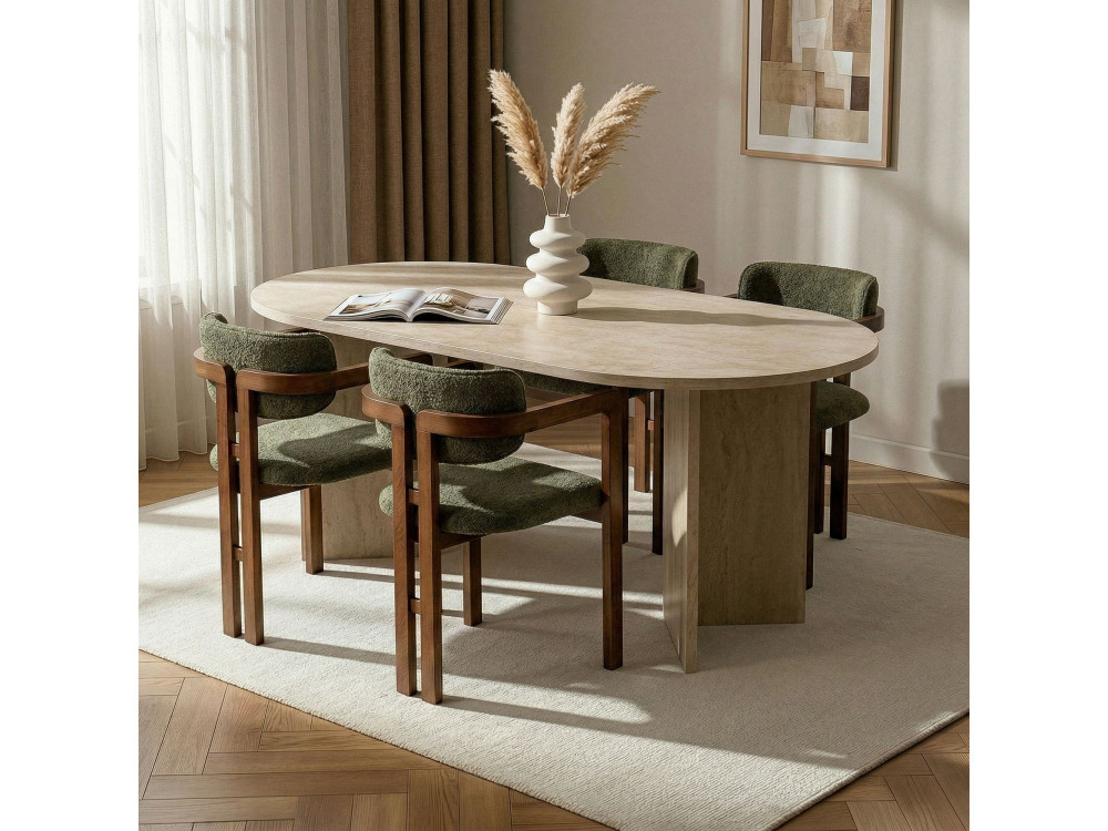 "Meridia 4" Wooden Dining Table and Chair Set (5-Piece) - 180 x 90 x 75 cm - Green