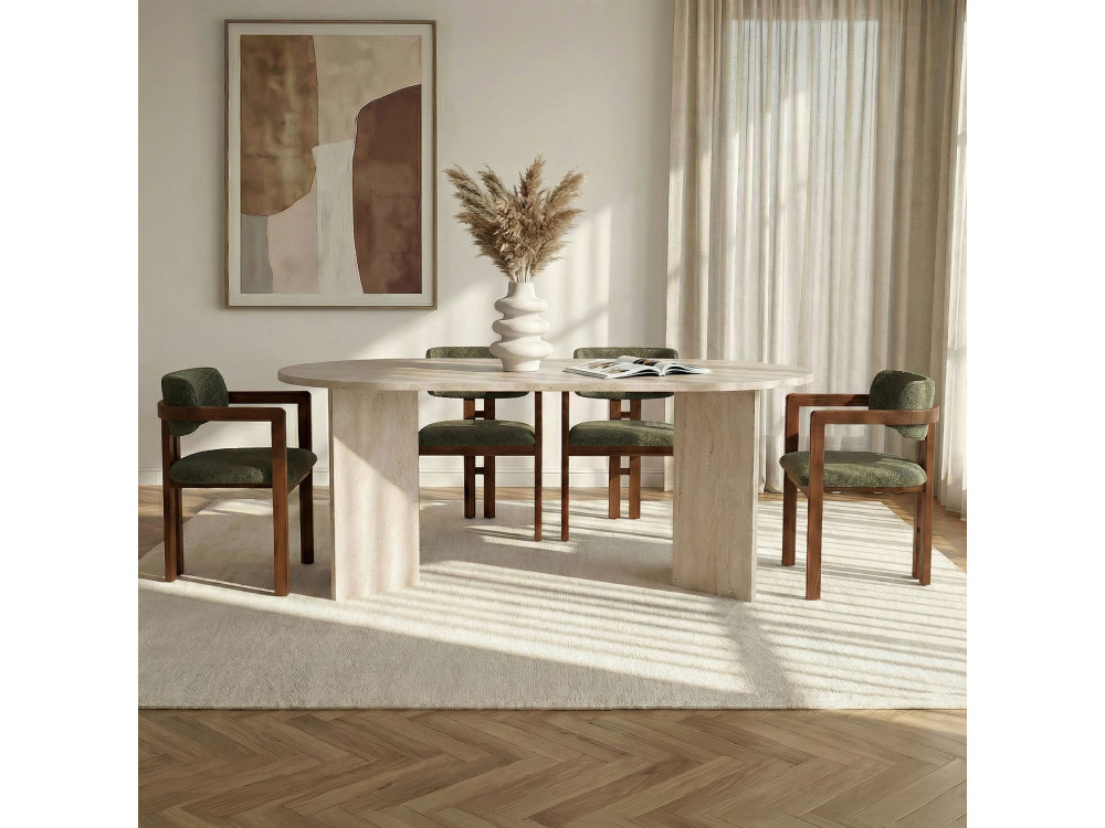 "Meridia 4" Wooden Dining Table and Chair Set (5-Piece) - 180 x 90 x 75 cm - Green