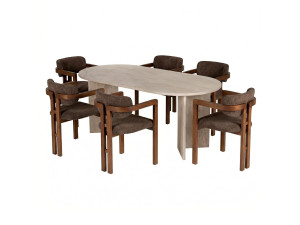 "Meridia 6" Wooden Dining Table and Chair Set (7-Piece) - 180 x 90 x 75 cm - Brown