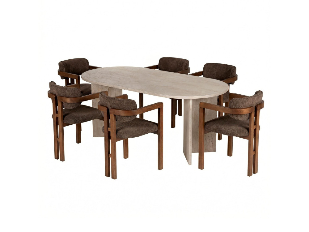 "Meridia 6" Wooden Dining Table and Chair Set (7-Piece) - 180 x 90 x 75 cm - Brown