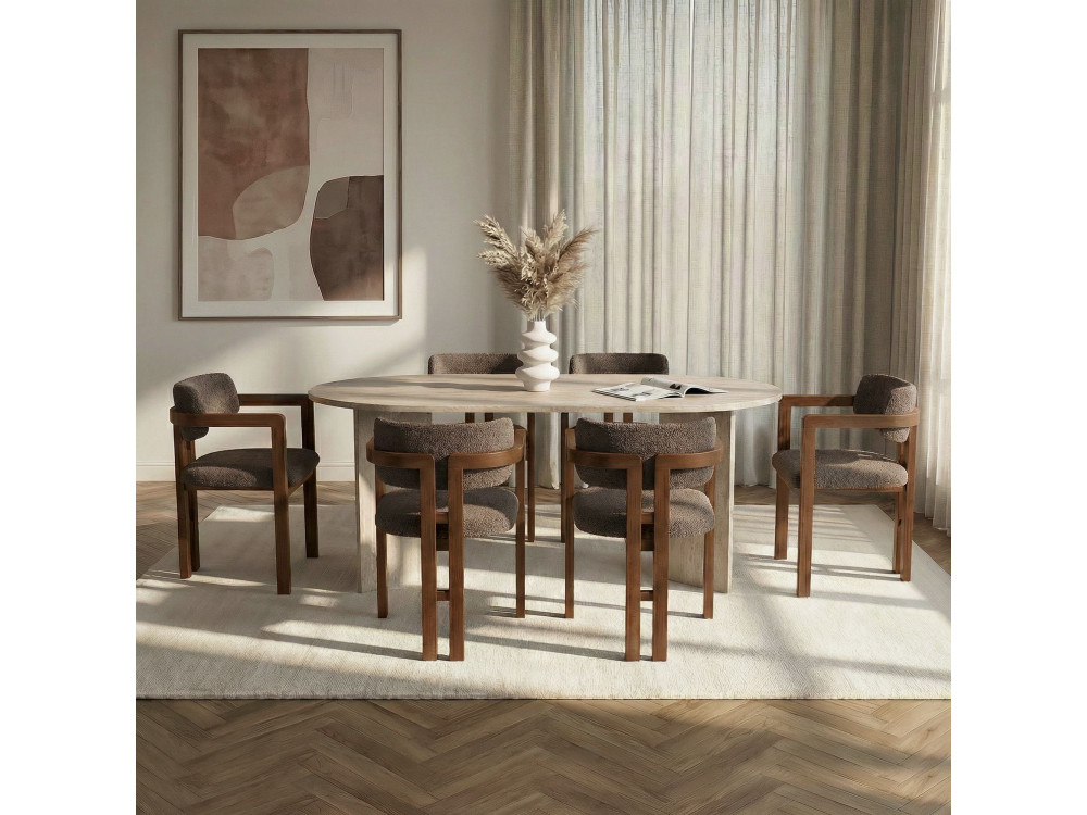 "Meridia 6" Wooden Dining Table and Chair Set (7-Piece) - 180 x 90 x 75 cm - Brown