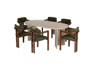 "Meridia 6" Wooden Dining Table and Chair Set (7 Pieces) - 180 x 75 x 90 cm - Green