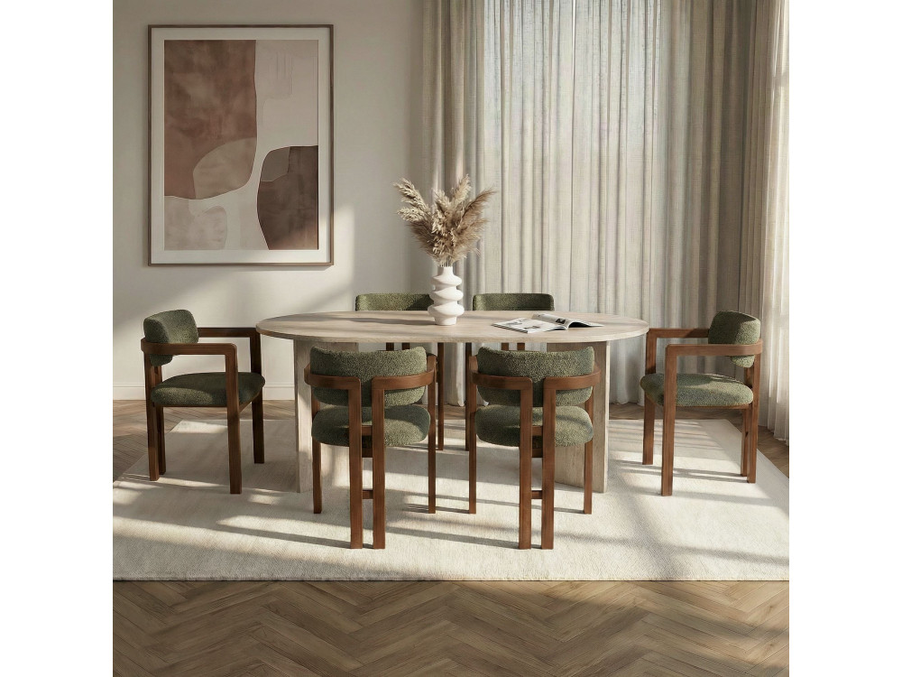 "Meridia 6" Wooden Dining Table and Chair Set (7 Pieces) - 180 x 75 x 90 cm - Green