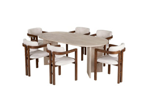 "Meridia 6" Wooden Dining Table and Chair Set (7-Piece) - 180 x 90 x 75 cm - White