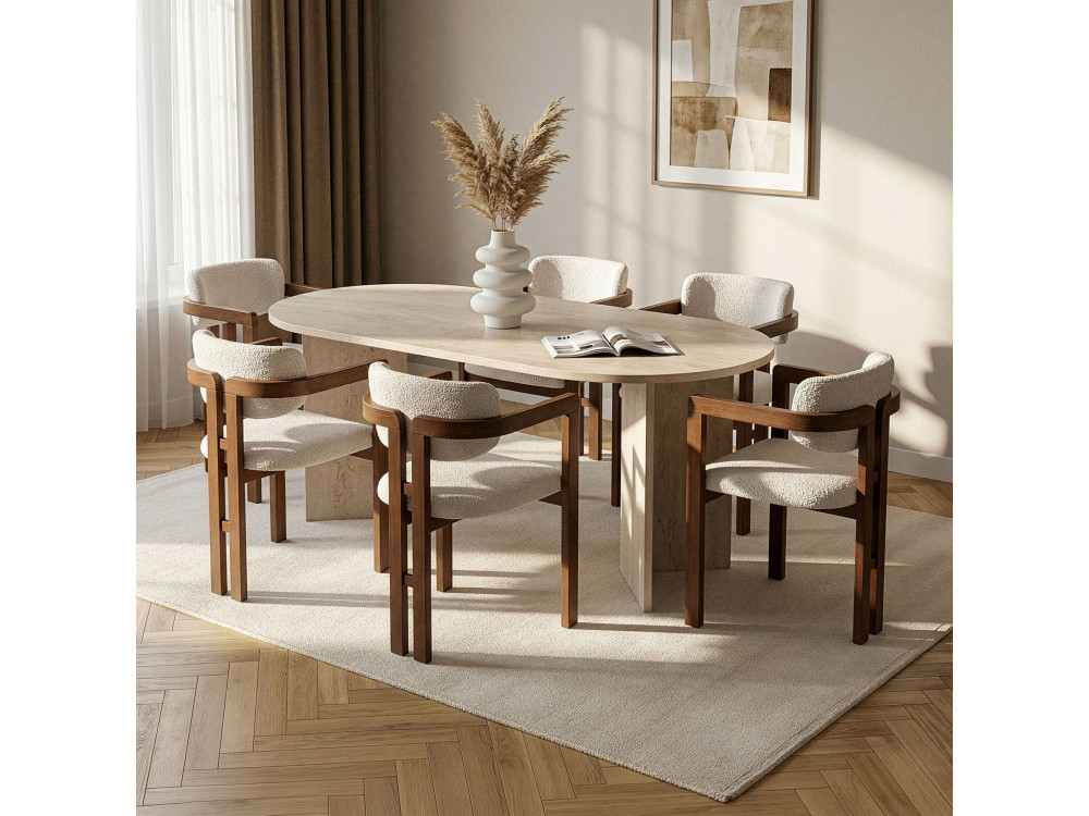 "Meridia 6" Wooden Dining Table and Chair Set (7-Piece) - 180 x 90 x 75 cm - White