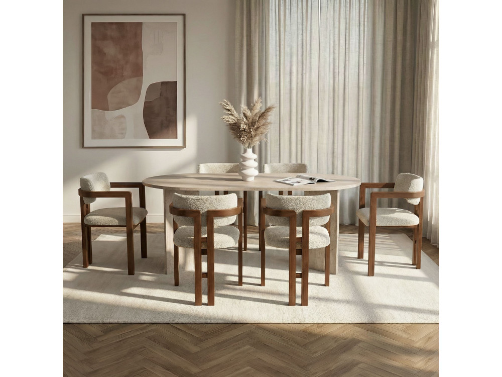 "Meridia 6" Wooden Dining Table and Chair Set (7-Piece) - 180 x 90 x 75 cm - White