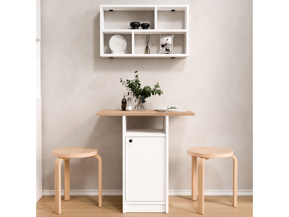 "Nord" Wooden Dining Table and Wall Shelf Set (2-Piece) - 72 x 44 x 74 cm - White