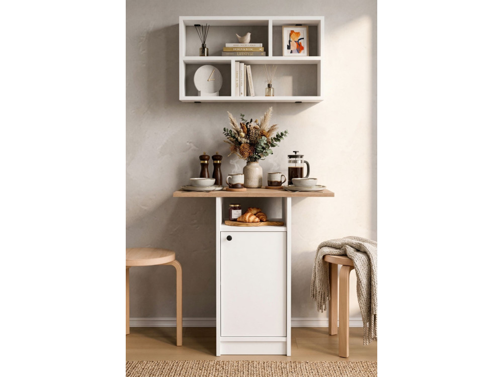 "Nord" Wooden Dining Table and Wall Shelf Set (2-Piece) - 72 x 44 x 74 cm - White