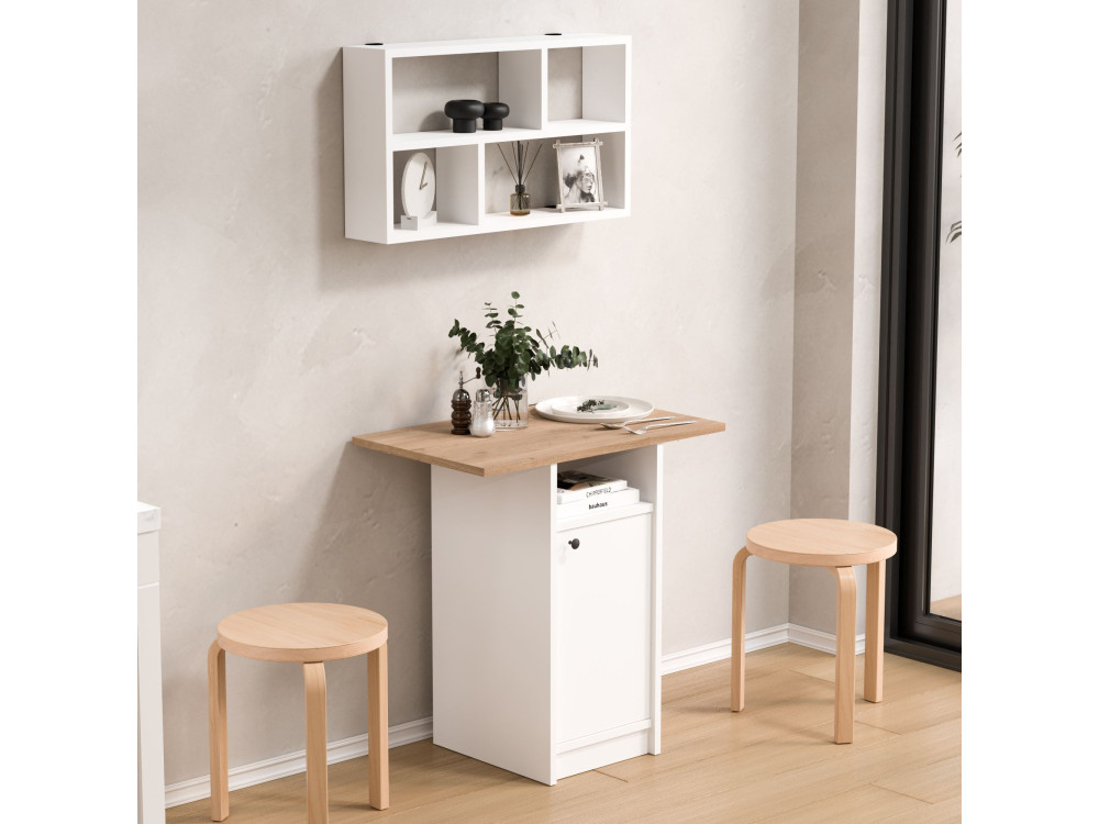 "Nord" Wooden Dining Table and Wall Shelf Set (2-Piece) - 72 x 44 x 74 cm - White