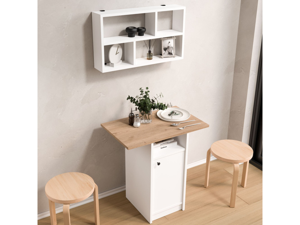 "Nord" Wooden Dining Table and Wall Shelf Set (2-Piece) - 72 x 44 x 74 cm - White