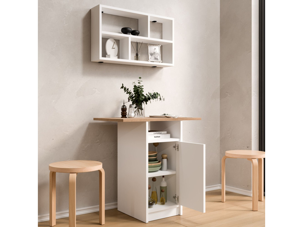 "Nord" Wooden Dining Table and Wall Shelf Set (2-Piece) - 72 x 44 x 74 cm - White