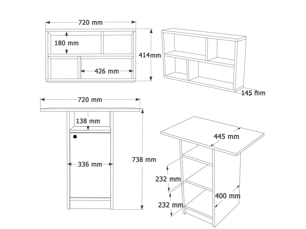 "Nord" Wooden Dining Table and Wall Shelf Set (2-Piece) - 72 x 44 x 74 cm - White