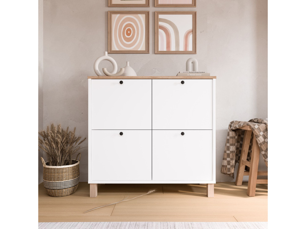 "Nord" Wooden Shoe Cabinet - 90 x 35 x 85 cm - White