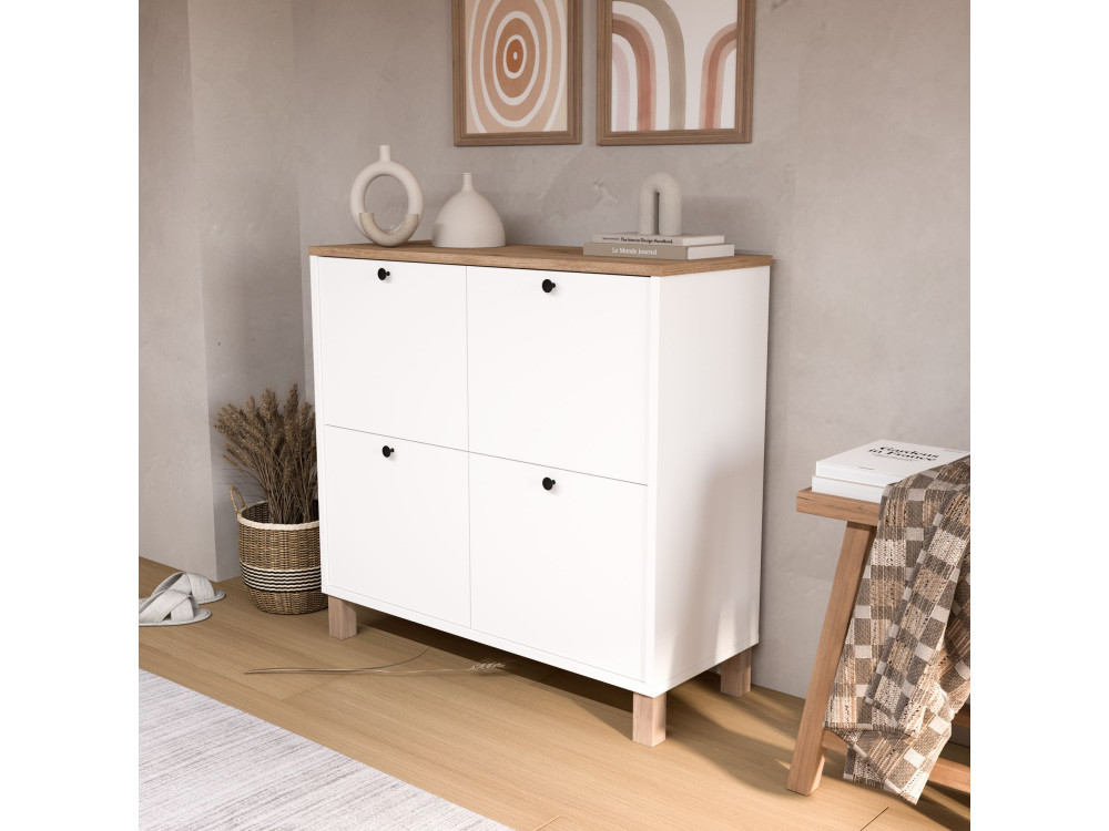 "Nord" Wooden Shoe Cabinet - 90 x 35 x 85 cm - White