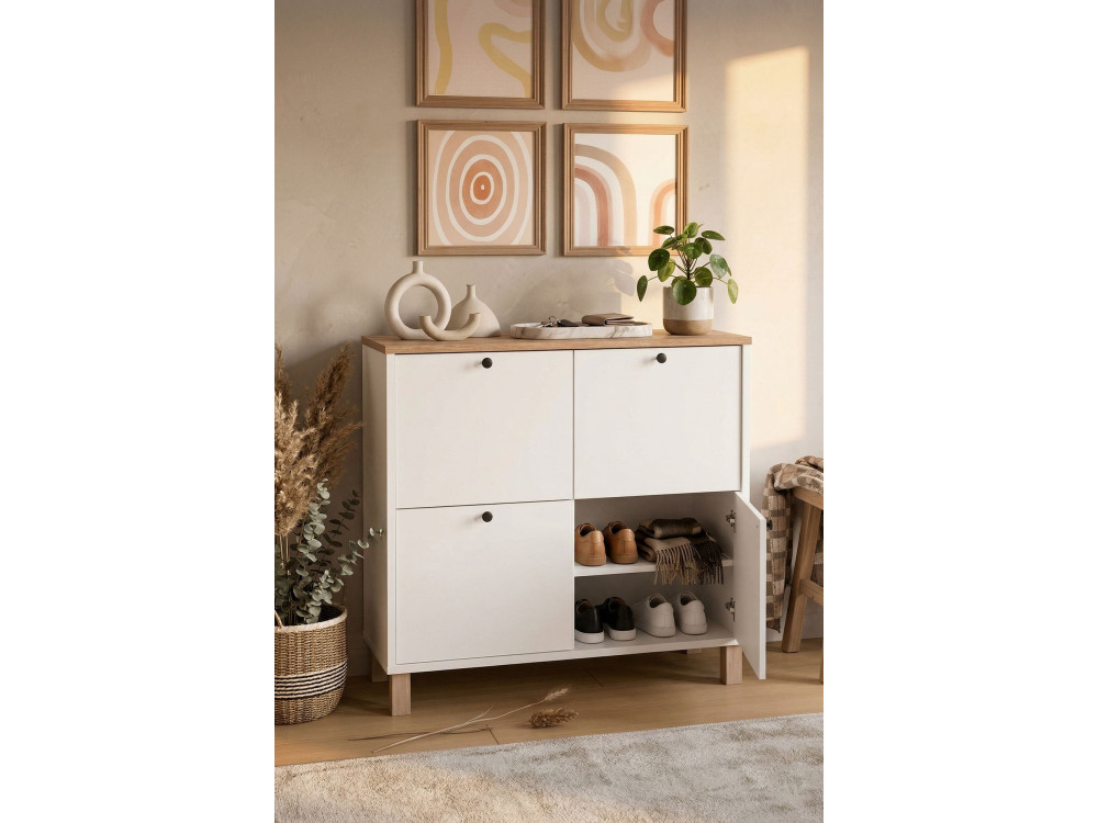"Nord" Wooden Shoe Cabinet - 90 x 35 x 85 cm - White