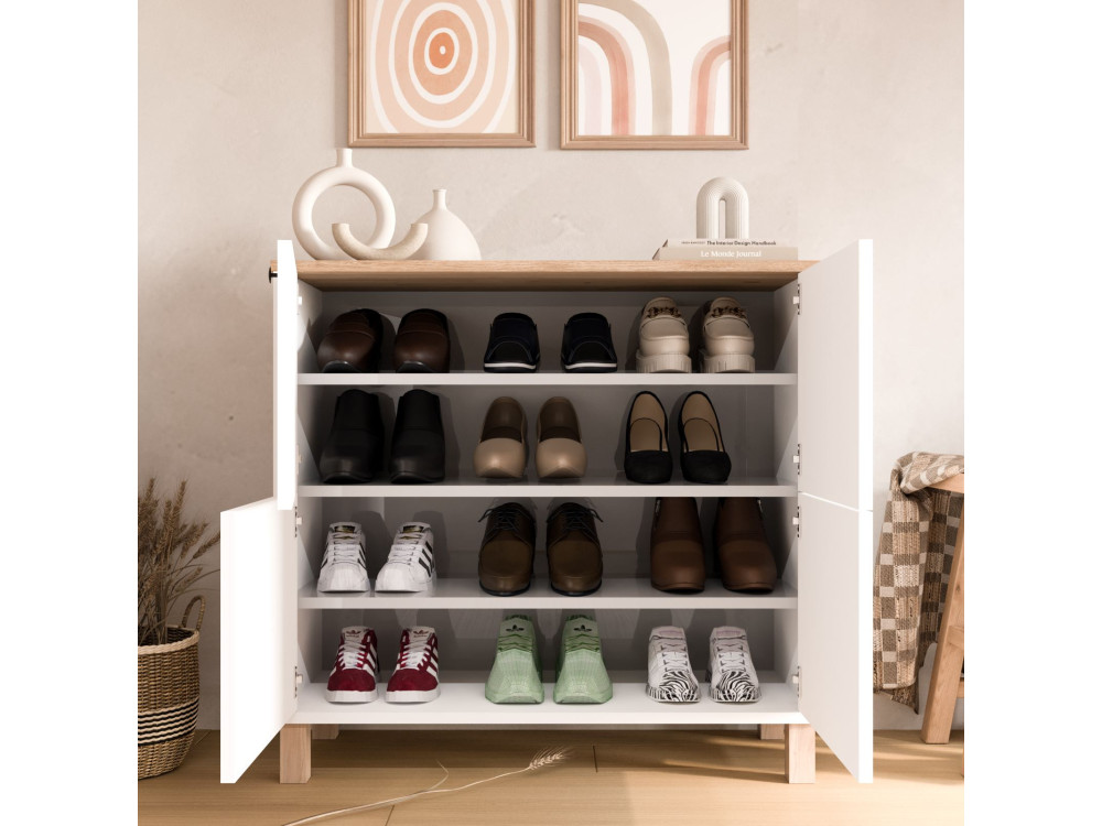 "Nord" Wooden Shoe Cabinet - 90 x 35 x 85 cm - White