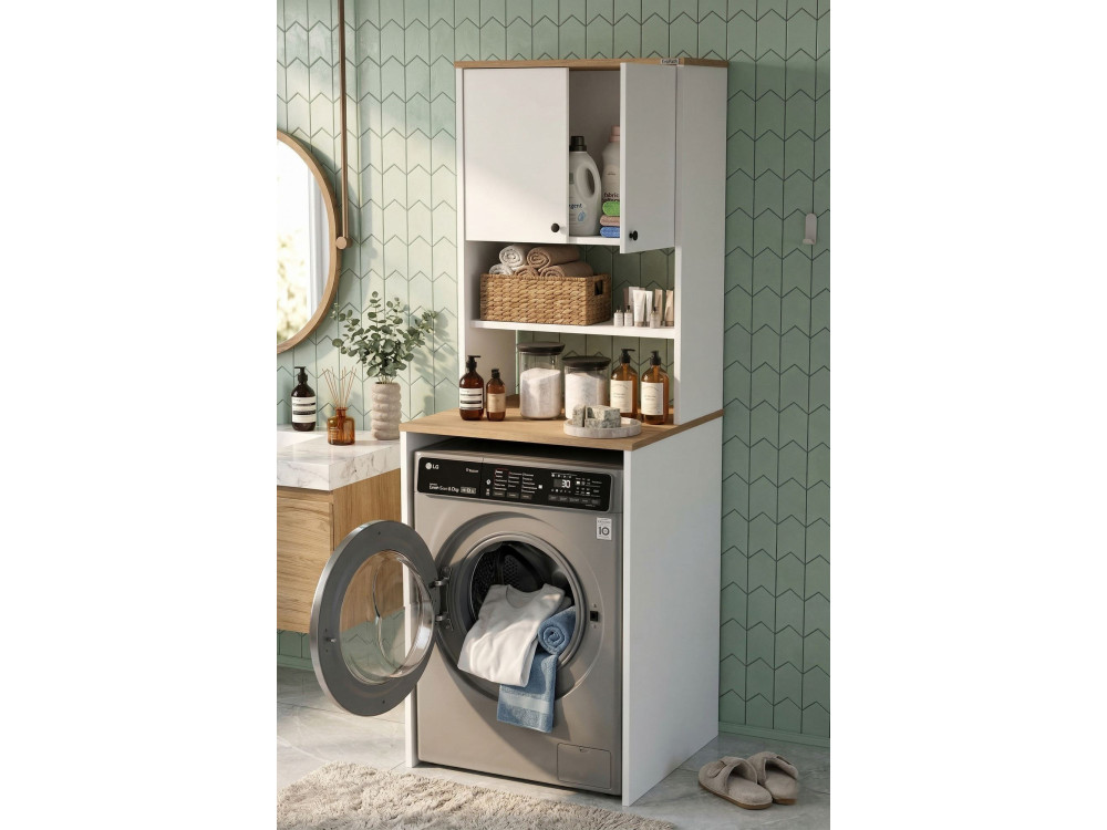 "Nord" Wooden Washing Machine Cabinet - 66 x 60 x 183 cm - White