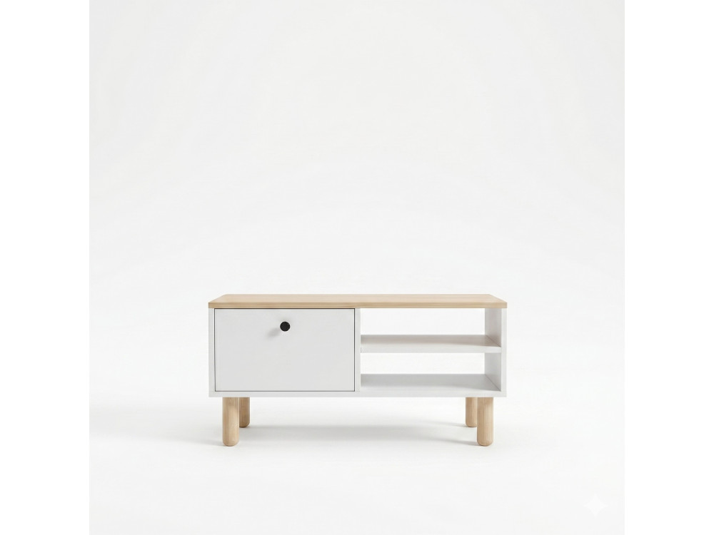 "Aris" Wooden Coffee Table - 90 x 38.8 x 60 cm - Sapphire Oak / White