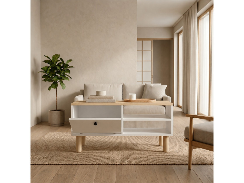 "Aris" Wooden Coffee Table - 90 x 38.8 x 60 cm - Sapphire Oak / White