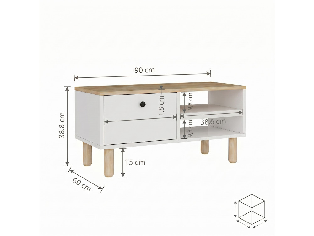 "Aris" Wooden Coffee Table - 90 x 38.8 x 60 cm - Sapphire Oak / White