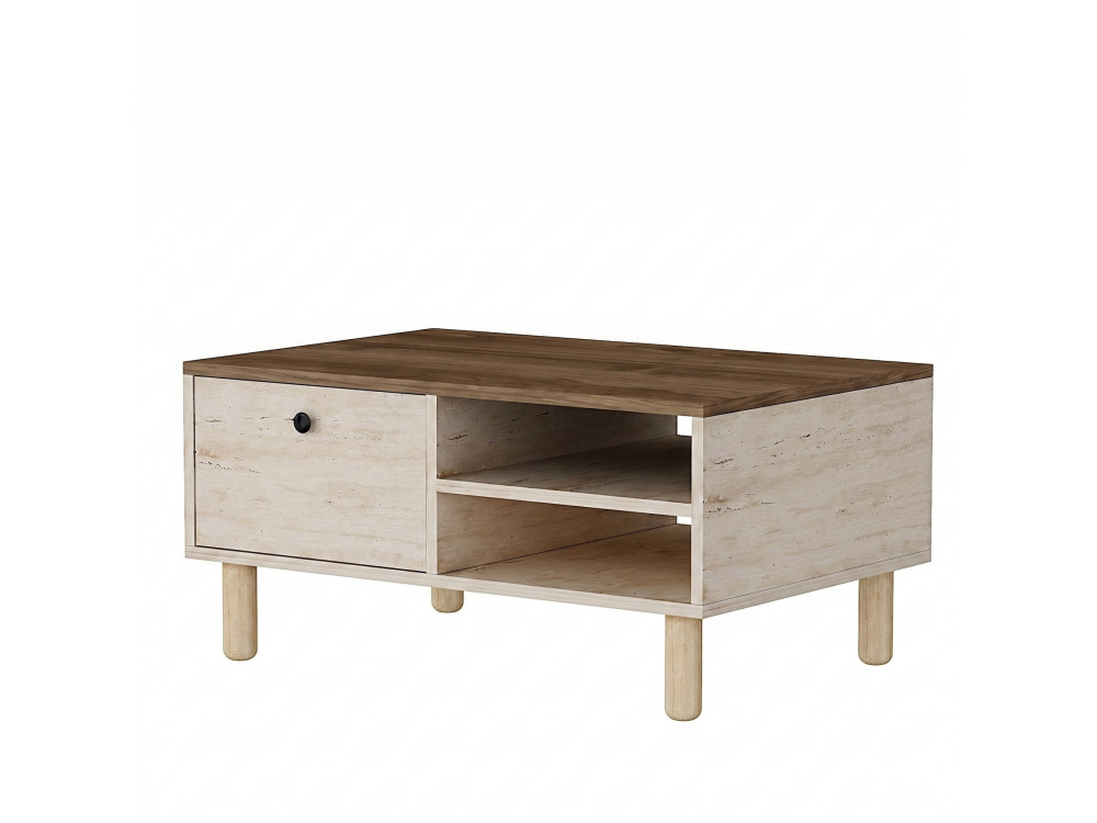 "Aris" Wooden Coffee Table - 90 x 38.8 x 60 cm - Travertine / Venezia Walnut