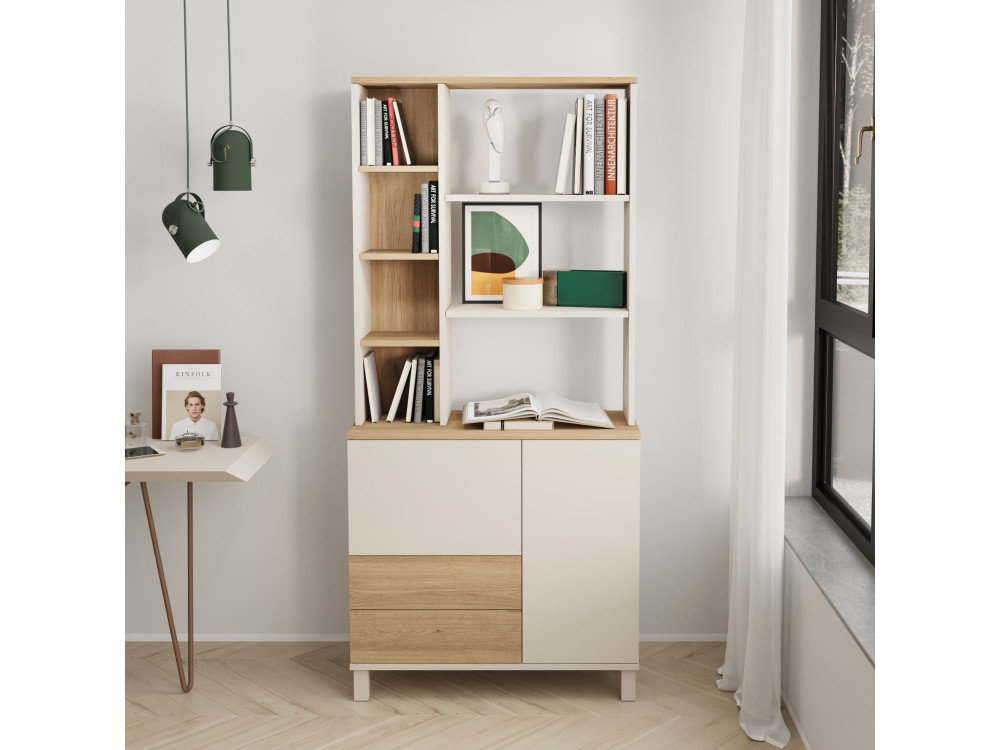 "Mood" Wooden Bookcase - 85 x 35 x 188 cm - Beige