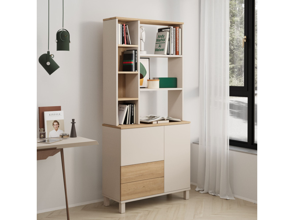 "Mood" Wooden Bookcase - 85 x 35 x 188 cm - Beige