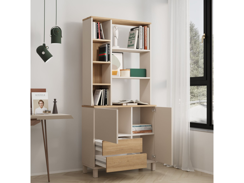 "Mood" Wooden Bookcase - 85 x 35 x 188 cm - Beige