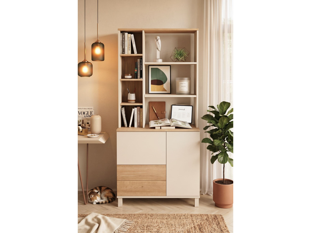 "Mood" Wooden Bookcase - 85 x 35 x 188 cm - Beige