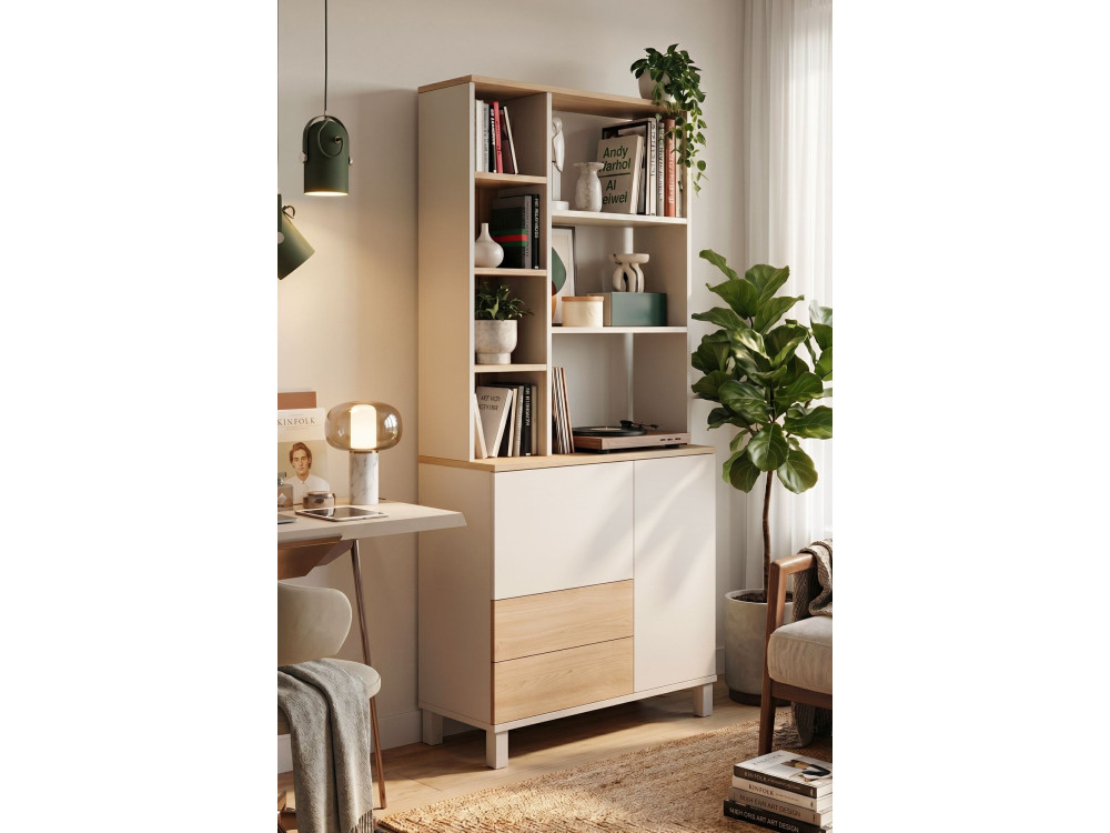 "Mood" Wooden Bookcase - 85 x 35 x 188 cm - Beige