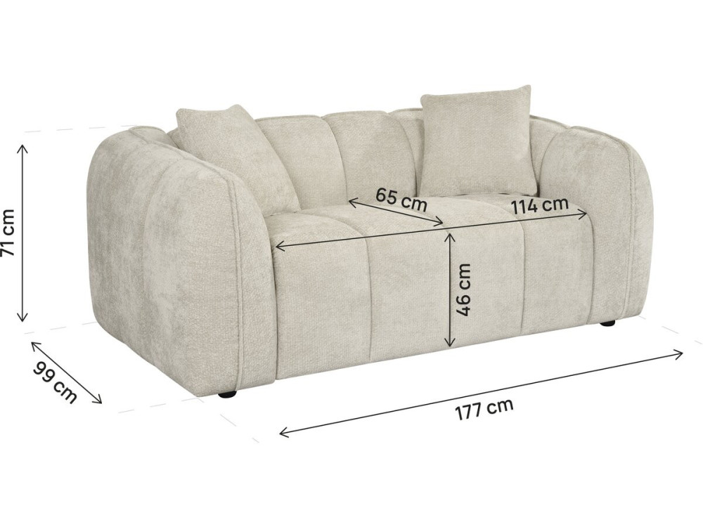 "Wagram" Fabric Bubble-Style Straight Sofa - 2-Seater - Beige