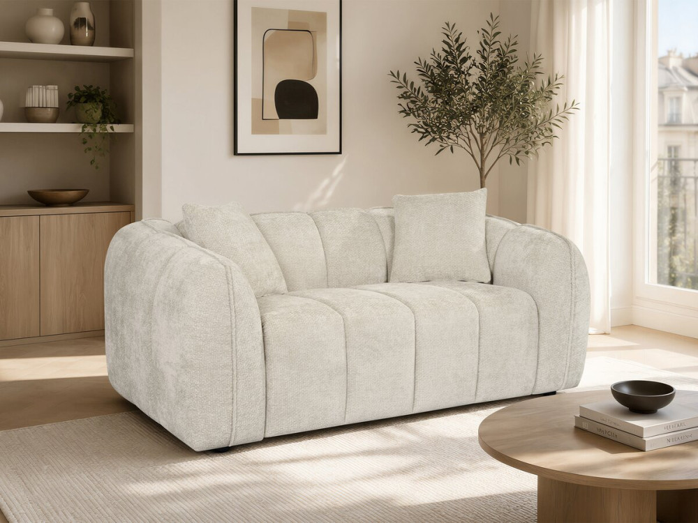 "Wagram" Fabric Bubble-Style Straight Sofa - 2-Seater - Beige