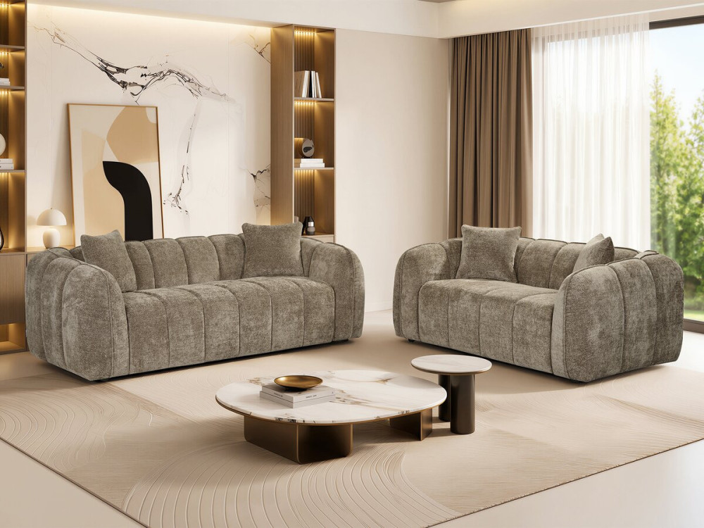 Straight "Bubble" Style Sofa in "Wagram" Fabric - 2-Seater - Brown