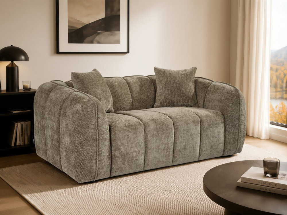 Straight "Bubble" Style Sofa in "Wagram" Fabric - 2-Seater - Brown