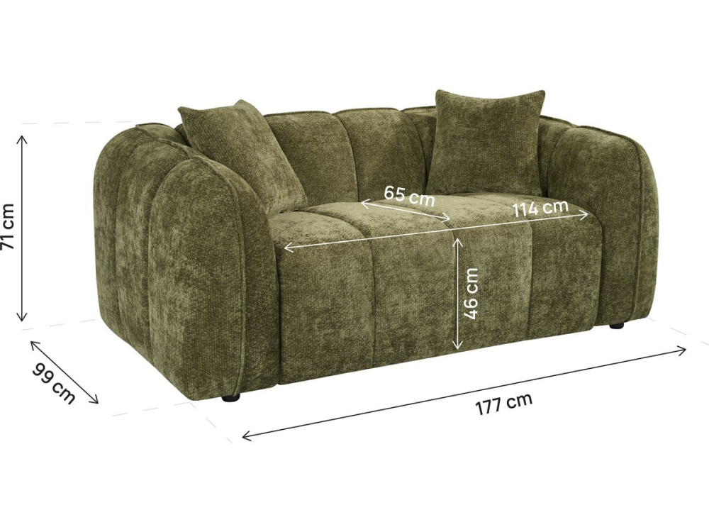 Straight "Bubble" Style Sofa in "Wagram" Fabric - 2-Seater - Green