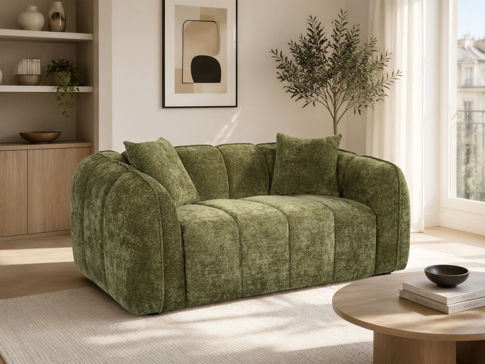Straight "Bubble" Style Sofa in "Wagram" Fabric - 2-Seater - Green